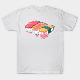 The delecious Japanese sushi and the pink sakura flowers T-Shirt